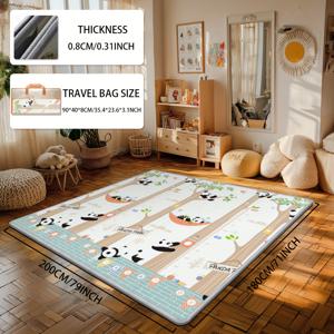TEMU 초대형 XPE 베이비 플레이매트 - 미끄럼 방지 접이식 비독성 크롤링 매트, 귀여운 판다 & 나무 디자인, 실내/외용 휴대용 경량 카펫 (베이지/그린/옐로우), 유아용 놀이터, 침실, 거실 사용 가능, 안전한 아기 재질
