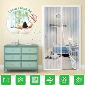 TEMU 1pc 자동 자석 메쉬 도어 스크린 - 화이트 폴리에스터, 곤충 및 모기 방지, 침실 및 발코니용 쉽게 자체 밀봉, 현대적인 디자인, 가벼우며 휴대하기 편리, 쉽게 설치, 곤충 방지 스크린 | 현대적인 스크린 | 가벼운 스크린, 모기 방지