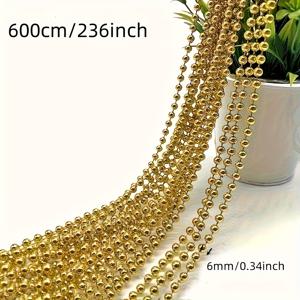 TEMU 2D 플랫, 1개 6미터 길이 골드/베이지색 라운드 플라스틱 비즈 자유롭게 절단 가능 웨딩 파티 장식 크리스마스 트리 꽃 장식용