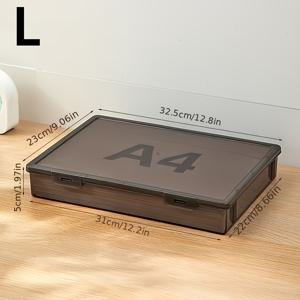 TEMU 1pc 투명 블랙 A4 플라스틱 파일 정리 상자 - 사무실, 가정, 학교 용품을 위한 먼지 방지 데스크탑 스토리지, 종이, 증명서, 라벨을 보관, 내구성 있는 스택형 디자인, 사무실 용품 및 액세서리, 가정용 스토리지 데스크 및 서랍 정리