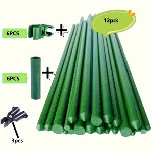 TEMU 정원 지지대 세트, 내구성 있는 정원 지지대 - PET 코팅 금속 코어 포함, 12개의 지지봉과 3개의 A자형 커넥터, 6개의 범용 클램프, 부식 방지 및 등반 식물에 쉽게 삽입 가능