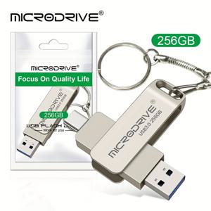 TEMU 새제품 메탈릭 텍스처 3.0 타입-C USB 플래시 드라이브 2-in-1, 360° 회전 가능 USB-TYPE-C 유니버설 노트북용, 고속 데이터 전송, 휴대폰 호환, 안정적인 데이터 보관, 손에 잡기 좋은 감촉, 무게 32g, 금속 체인 포함, 256G 128G 64G