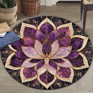 TEMU 1개 보라색 연꽃 명상 쿠션 - 원형 요가 매트 & 매트, 실내/실외 사용 가능한 쿠션형 - 세탁기 사용 가능 - 요가, 명상, 어머니날 & 파티 장식, - 평직 매트, - 침대와 호환 가능