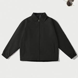TEMU 남성용 세련된 블랙 코치 자켓 - 포켓이 있는 캐주얼 지퍼 업 봄버, 폴리에스터 안감, 봄과 가을에 완벽한 캐주얼 의상 자켓|지퍼 업 봄버|폴리에스터 안감