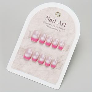 TEMU 10개 세트 캣아이 프레스온 네일 - 프랑스 로즈 레드 엣지 광택 마감, 짧은 스퀘어 글리터 악센트 인조 손톱 | 여름용 핸드메이드 풀 커버리지 여성용 네일 아트 (일본/한국 스타일), 귀여운 네일 디자인, 고급스러운 패션 액세서리, 고품질 네일