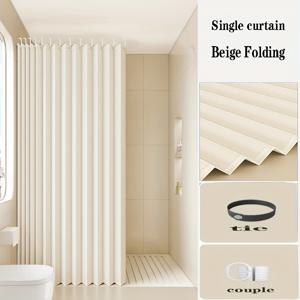TEMU 스타일리시 노로드 솔리드 컬러 접이식 샤워 커튼, 스타일 샤워 분할 스크린, 내열성 홈 데코 파티션 커튼, 세탁기 사용 가능 - 현대적인 럭셔리 욕실 창문 처리용 후크 포함, 가정 및 호텔에 적합한 접이식 욕실 커튼, 샤워 욕실 커튼, 자석 욕실 커튼, 욕실 커튼