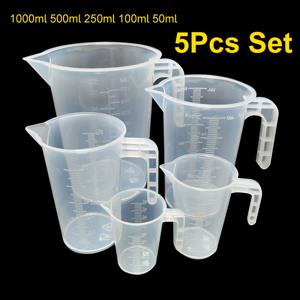 TEMU 5pcs 세트 플라스틱 계량컵 1000ml 500ml 250ml 100ml 50ml 학생 실험실용 학교 교육용 다기능 밀리미터 눈금자 주방 밀크티 샵 범용 계량컵