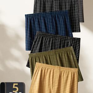 TEMU 남성용 5개입 체크무늬 드로즈 - 통기성 좋은 탄성 허리 밴드, 캐주얼 데일리 & 스포츠웨어, 중간 정도 신축성 원단, 올 시즌 착용 가능, 남성용 편안한 속옷, 드로즈, 데일리 속옷, 클래식 속옷, 편안한 착용감, 남성팬티, 남성팬티여름, 남성팬티, 남자여름팬티, 팬티 남자, 남자 속옷, 남성드로즈, 기능성남성팬티