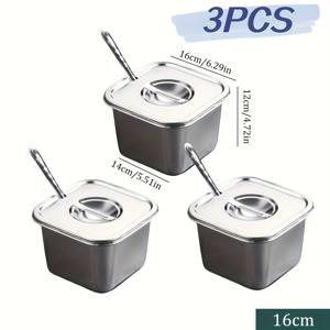 TEMU 3개 스테인리스 스틸 양념 디스펜서 세트, 뚜껑 포함 대형 사이즈, 두꺼운 재질, 청소 용이, 수용량 증가, 차, 커피, 바닐라, 소금, 설탕, 후추, 페넬, 생강 소스, 잼, 밀가루 등 보관에 적합