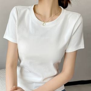 TEMU 여성 슬림핏 흰색 티셔츠, 검은 고양이 그래픽 - 반팔, 라운드넥, 신축성 좋은 여름 상의, 캐주얼 또는 레이어링용, 캐주얼 웨어 | 발랄한 디자인 | 신축성 있는 원단