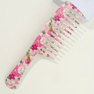 TEMU 1개 넓은 이빨 빗 - 플라스틱 브리스틀, 우아한 꽃무늬 디자인, 일반 머리용 부드러운 탈모방지, 스타일링 보조 도구, 매력적인 액세서리, 장식 헤어브러시, 매끄러운 브리스틀, 탈모솔, 살롱 전문가용