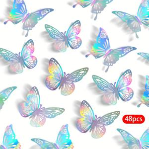 TEMU 48pcs 레이저 나비 벽 장식, 2가지 스타일 3가지 크기 분리 가능한 나비 파티 장식, 생일, 방, 홈 장식용 3D 종이 나비 스티커 장식