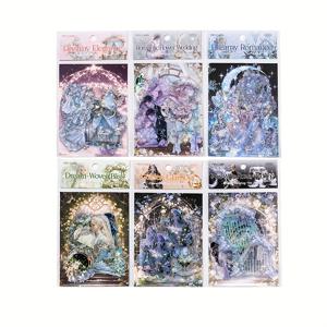 TEMU 6팩 아이스 PET 입체 레이저 실버 스티커, 꽃 포장 웨딩 실 시리즈, 20매 쉘 라이트 소재 스티커