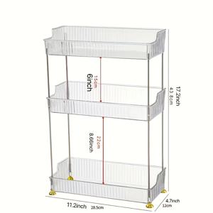 TEMU 대용량 메이크업 정리함 - 내구성 있는 플라스틱 제작, 투명 선반, 공간 절약형 화장대 정리함, 욕실 및 책상용, 조립 불필요, 모던한 디자인, 고급스러운 액세서리, 골드톤 악센트, 세련된 소재, 스타일리시한 보관함, 뷰티 애호가를 위한 우아한 화장품 수납대