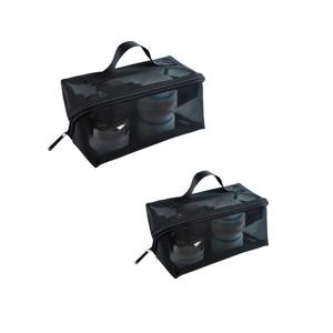 TEMU 2개 대형 및 소형 두꺼운 메쉬 화장품 가방 - 블랙 세면도구 정리함 지퍼 클로저, 통기성 여행용 메이크업 파우치 립스틱, 브러쉬, 전자 제품 및 여름 필수품, 화장품 보관 | 슬릭한 블랙 백 | 내구성 있는 지퍼 클로저, 화장품 여행 가방