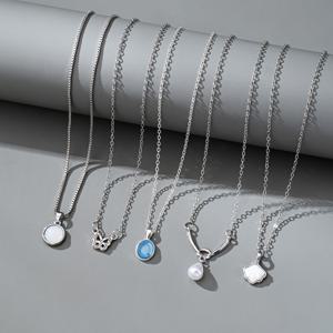 TEMU 5개 여성용 목걸이 세트 - 바다 파란색 문석, 진주 & 조개 나비 펜던트 목걸이, 심플하고 우아한, 가벼운 럭셔리, 일상 착용이나 선물용으로 완벽, 사계절 액세서리, 선물 목걸이|나비 펜던트|진주 장식