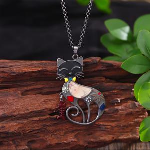 TEMU 1개 클래식 그레이 캣 펜던트 목걸이 - 아연 합금 얇은 코팅 긴 체인 주얼리, 생생한 노랑 & 빨간 보석, 데일리~파티 착용, 생일 졸업 선물, 스승의 날 선물