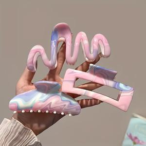 TEMU 3pcs 우아한 딸기 밀크 캔디 헤어 클로 클립, 여성용 대형 플라스틱 상어 클립, 데이 선물, 헤어 액세서리, 우아한 헤어 액세서리|상어 클립 디자인|플라스틱 클로