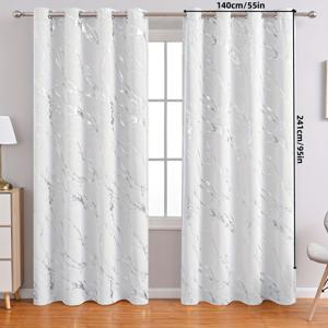 TEMU 2pcs 우아한 화이트 대리석 프린트 - 그롬메트 스타일, 실내, 침실, 연구, 발코니 장식용 반투명, 조명 필터링 커튼| 대리석 효과| 직물
