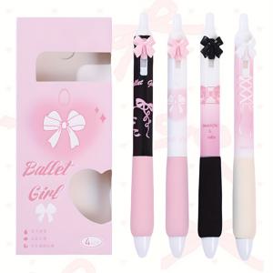 TEMU 4/6 팩 핑크 보 젤 펜, 0.5mm 미세 팁 리트렉터블 볼펜, 빠른 건조 블랙 잉크, 일기 쓰기, 노트-taking, 쓰기 파티 스테이션러리 선물 사무용품