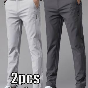 TEMU 2개 남성용 경량 레그 팬츠 - 아이스 슬리키 섬유 원단, 통기성 & 신축성, 사계절 캐주얼 및 비즈니스 캐주얼 바지, 야외 활동, 하이킹, 일상복 - 세탁기 사용 가능, 솔리드 컬러 포켓 포함, 편안한 바지, 플레인 디자인, 신축성 소재, 클래식 스타일, 내구성 있는 구조, 다목적 바지, 아웃도어 애호가를 위한