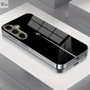 TEMU 갤럭시 S25 플러스, S24 울트라, S23 울트라, S23 플러스, S22 울트라, S21 울트라, A05S, A14, A53, A34, A35, A55, A54 호환 스카이 패턴 전도 은색 강화 유리 폰 케이스 - 고급 비즈니스 스타일 커플 에디션 보호 커버