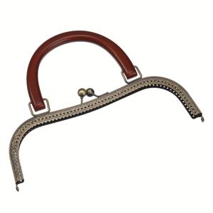 TEMU 27cm 고전적인 청동과 은색 인장 M형 가방, 금색 스트랩 및 빨간 나무 손잡이, DIY 지갑 만들기 액세서리.