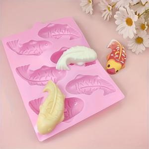 TEMU 젤리, 아이스 팝스 및 디저트를 만드는 데 사용되는 6 구멍 실리콘 물고기 모양의 몰드 - 식품 등급, 열 저항성, 냄새 없는, 접이식 및 쉽게 청소할 수 있는 - 창의적인 베이킹 및 스낵 제조에 적합한 실리콘 베이킹 몰드
