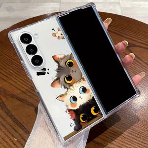 TEMU 삼성 갤럭시 Z 폴드 6, Z 폴드 5, Z 폴드 4 및 Z 폴드 3 5G용 귀여운 만화 호기심 있는 고양이와 쥐 투명한 풀 커버 인격성 접이식 스크린 충격 방지 공기 쿠션 폰 케이스. 투명한 TPU 폰 케이스는 삼성 갤럭시용으로 적합하며, 전체 보호, 슬림하고 가벼운 디자인, 혼합된 튼튼한 쉘을 제공합니다.