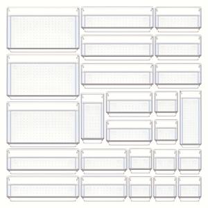 TEMU 25개/16개 투명 플라스틱 서랍 정리 세트 | 4가지 사이즈 다용도 트레이 | 캠핑카 욕실, 주방 및 사무실을 위한 투명 보관함 | 스택 가능 디자인의 RV 냉장고 정리함 | 공간 절약형, 배터리가 없는 캠핑카 냉장고 부품