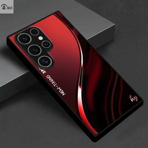 TEMU 삼성 갤럭시 S25PLUS, S25Ultra, S24PLUS, S24Ultra, S23Ultra, S23PLUS, S23, S22Ultra, S21Ultra, S21, A05S, A14, A53, A34, A35, A55, A54용 고급 비즈니스 패션 커플 스타일 보호 커버 - 다크 레드 스트림라인 배경 디자인 패턴 블랙 강화 유리 폰 케이스