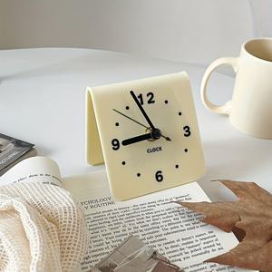 TEMU 현대적인 아크릴 데스크 클록, 조용한 알람, 배터리 작동 (AA 포함되지 않음) - 우아한 흰색 & 검은색 디자인, 집/사무실 장식용으로 적합한 소형 & 휴대용, 데스크용 클록