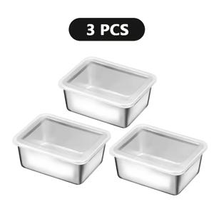 TEMU 3개 세트 스퀘어 스테인레스 스틸 식품 보관 용기, 녹방 방지 금속 표면, 대용량, 방수, 보관 용이, 내구성, 투명한 밀봉 뚜껑이 있는 주방 보관 용기, 캠핑, 야외 모험, 가정용, 고기, 과일, 야채, 케이크 등 보관용
