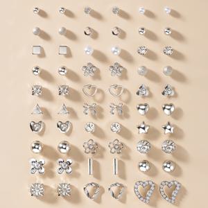 TEMU 30 쌍의 금속 귀걸이 세트, 패션과 간편한 모조 진주 스티커 하트 모양 귀여운 리본과 작은 꽃, 다기능 보석 세트, 여성용 대형 휴일 선물, 일상 착용 귀걸이 선물