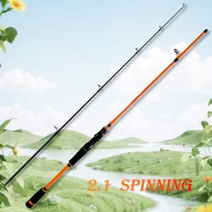 TEMU 오렌지색 블랙 디자인 카본 파이버 루어 로드 낚싯대 1.68m 2.1m 세그먼트 핸들 세라믹 가이드 링 디자인 아름답고 독특한 외관 블랙 피아노 래커 회전 금속 알루미늄 장식 M 톤|낚시대