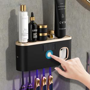 TEMU 1개 스마트 전동 칫솔 홀더 자동 디스펜서 및 충전 포함 - 벽걸이형 5구 욕실 정리함, USB 전원 터치 센서 제어, 내구성 있는 플라스틱 모던 디자인 치약 및 칫솔 보관 - 어버이날, 스승의날 선물로 이상적 (공간 절약형 욕실 정리), 욕실용 칫솔 홀더, 벽걸이형 칫솔 및 치약 홀더, 욕실 칫솔 정리함, 칫솔 및 치약 홀더, 치약 정리함