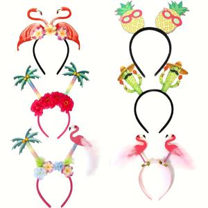 TEMU 트로피컬 하와이 파티 헤드밴드 - 플밍고, 파인애플, 팜 트리 및 사막지구 디자인, 인공 깃털, 폴리에스터 소재, 프레임리스, 해변 및 여름 축제에 완벽한 해변 액세서리 | 생동감 있는 파티 장식 | 폴리에스터 헤드밴드, 해변 액세서리