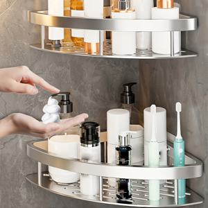 TEMU 2개 세트 알루미늄 샤워 캐디, 욕실 코너 선반, 드릴 없이 설치 가능한 화장품 및 액세서리 정리대, 샴푸 및 화장품 보관용 샤워 랙