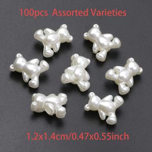 TEMU 100개 12x14mm 크리미 베이지 아크릴 곰 모양 비즈 - DIY 액세서리 제작용, 팔찌·목걸이·귀걸이·키체인 만들기, 독특한 디자인, 세련된 마감, 반짝이는 핸드메이드 공예 소재