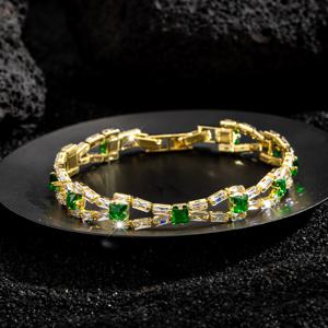 TEMU 우아하고 패셔너블한 스타일의 고급스러운 사각형 더블 로우 기하학적 버스석 테니스 팔찌입니다. 누구에게나 적합한 탈부착 가능한 조절식 체인 디자인입니다. 반짝이는 3A 지르코니아 스톤으로 장식되어 있습니다.|탄생석