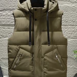 TEMU 남성용 헤비듀티 보온 조끼 - 민소매 재킷 (화이트/블랙/컬러 옵션), 루즈핏 겨울 코트, 골든 지퍼 버튼, 벨트 루프 클로저 & 지퍼 포켓 - 승마, 스키용 따뜻한 아우터웨어, 추운 날씨용 장비,내구성 있는 원단,남성용 추운 날씨용 의류