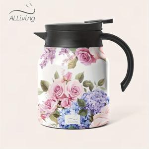 TEMU 33oz 봄을 담은 플로럴 디자인 진공 단열 물병 & 커피컵 - 304 스테인리스 이중벽, 누수 방지 실리콘 씰, V자형 주둥이, 식품용 PP 뚜껑 및 메쉬 필터 포함, 핫/콜드 음료용, 여행·출근·야외 활동에 적합한 내구성 있는 모던 드링크웨어, 사무실 직장인을 위한 보온보냉 용기|진공밀폐용기