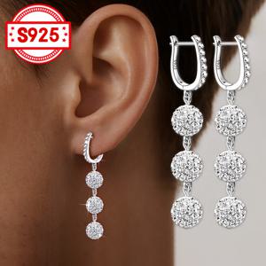 TEMU 1 쌍, 여성 패션 드롭 귀걸이, 3 Shambhala 볼 시리즈 + 태슬 드롭 라인 + 합성 자이콘 인레이 + , S925 실버, 휴일 선물, 결혼식 파티, 여성 우아한 일상 액세서리, 딸부인, 손자, 여자 친구에게 선물, 하이포알러겐