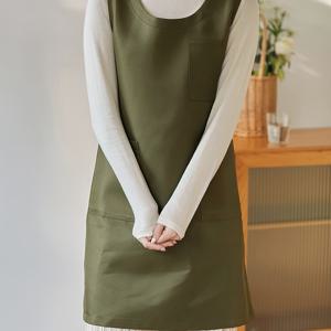 TEMU 1pc 일본 스타일 무거운 폴리에스터 아프론, 조절 가능한 스트랩 및 지퍼 클로저 - 단색 미끄럼 방지 디자인, 가정, 공예, 요리, 정원 - 올 시즌 보호 작업복, 직물