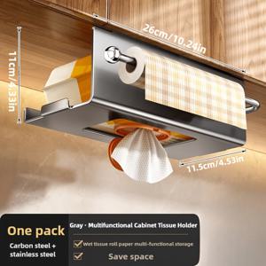 TEMU 1개 벽걸이형 종이타월 홀더 - 드릴링 불필요, 플라스틱 랩 및 행주용 듀얼 목적 주방 수납대, 모던 디자인, 가정 및 상업용 공간 절약