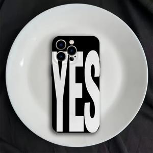 TEMU YES라는 영어 문자가 있는 폰 케이스, for iPhone 16, 16E, 15, 14, 13, 12, 11 Mini, Pro, Max, X, XR, XS Max, 8, 및 7 Plus 모델과 호환 가능, 렌즈 보호 및 충격 방지 기능이 있는 하드 PC 백 커버가 있습니다.