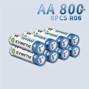 TEMU PUJIMAX AA R06 1.2V 800mAh 충전식 니켈 배터리, 오래 지속되는 대용량, 알람 시계, 전자 저울, 에어컨 리모컨에 적합