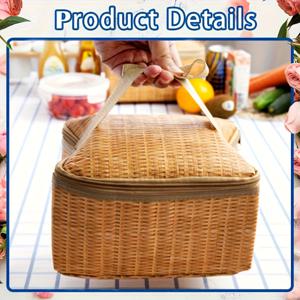 TEMU 다용도 휴대용 보온 피크닉 쿨러 바스켓 - 모조 라탄 패턴 야외 식품 보관 가방, 지퍼 잠금 및 편리한 손잡이, 야외 모험, 피크닉, 여행에 완벽, 이동 중 식사자들에게 필수, 비식품 접촉