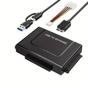 TEMU 이-일드 USB 3.0 & USB-C에서 SATA IDE 어댑터 - 2.5/3.5인치 HDD SSD 외부 하드 드라이브 리더, 데이터 복구 컨버터 포함, 컴팩트 플랫 디자인, 전원 어댑터 미포함, 슬림 메탈릭 마감, 고속 연결