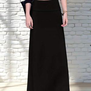 TEMU 여성용 하이웨이스트 슬림핏 스트레치 미디 스커트 - 복부 컨트롤 플래터링 실루엣, 솔리드 블랙 캐주얼~드레스 스프링/서머 스커트, 핸드워시 전용, 고품질 소재, 세련된 디자인, 봄 패션, 슬림핏, 다재다능한 여성용 스커트